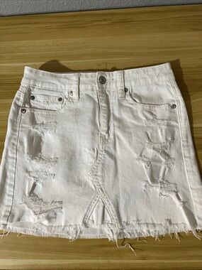 American Eagle Outfitters White Distressed Denim Mini Skirt